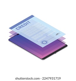 Internet online mobile banking services isometric icons composition with gadgets and money vector illustration