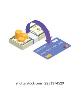 Composición de iconos isométricos de los servicios de banca móvil en línea de Internet con gadgets e ilustración de vectores de dinero