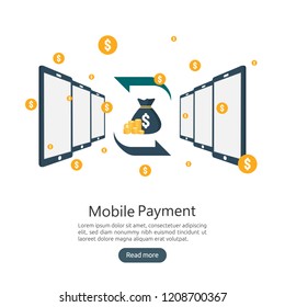 internet online mobile payment service concept. business money purchasing. shopping transaction method. electronic digital fund transfer. phone finance app technology. flat style vector illustration