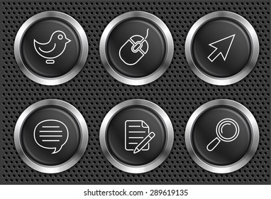 Internet and Online Networking on Black Round Buttons