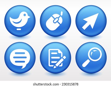 Internet and Online Networking on Blue Round Buttons