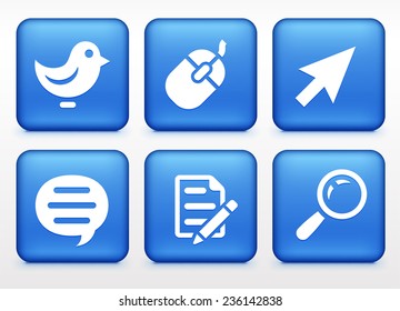 Internet and Online Networking on Blue Square Buttons