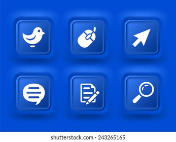 Internet and Online Networking on Blue Bevel Square Buttons