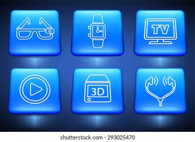 Internet and Online Networking on Blue Square Buttons
