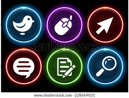 Internet and Online Networking on Glow Round Buttons