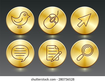 Internet and Online Networking on Gold Round Buttons