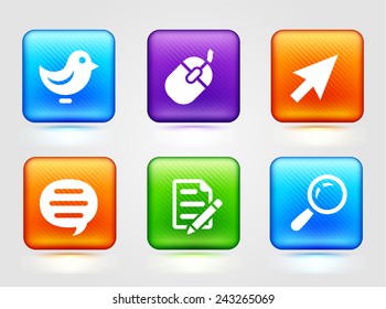Internet and Online Networking on Multi Color Square Buttons