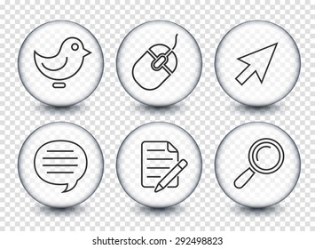 Internet and Online Networking on Transparent Round Buttons