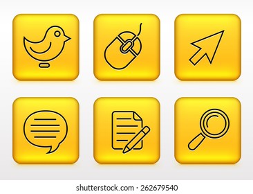 Internet and Online Networking on Yellow Square Buttons