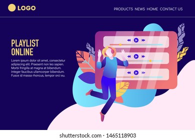 Internet online radio concept for music applications, playlist online songs, radio station. Landing page template. 