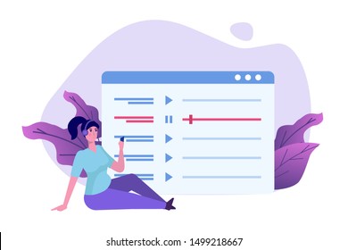 Internet online radio streaming, music applications,  playlist online podcast concept. Vector illustration.