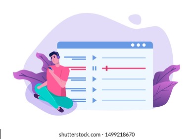 Internet online radio streaming, music applications,  playlist online podcast concept. Vector illustration.