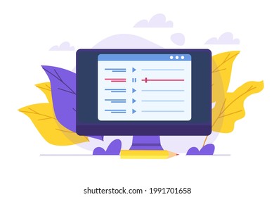 Internet online radio streaming, music applications,  playlist online podcast concept. Vector illustration.