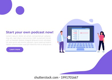 Internet online radio streaming, music applications,  playlist online podcast concept. Vector illustration.