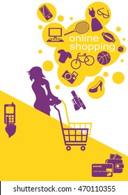 Internet Online Shopping. Young Woman Buys Goods in Online Store.