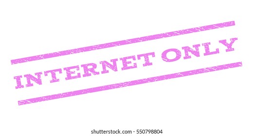 Internet Only watermark stamp. Text caption between parallel lines with grunge design style. Rubber seal stamp with unclean texture. Vector violet color ink imprint on a white background.