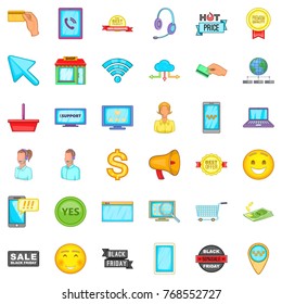 Internet operator icons set. Cartoon style of 36 internet operator vector icons for web isolated on white background