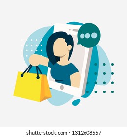 Internet ordering and instant Delivery. Order at Computer. Hand of Agent appears from Screen. Vector illustration. Flat style