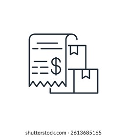 Internet orders, purchases and payment receipt. Vector linear icon isolated on white background.