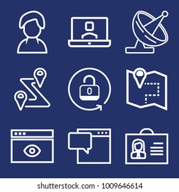 Internet outline vector icon set on navy background