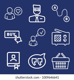 Internet outline vector icon set on navy background