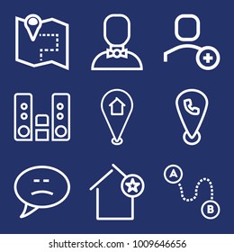 Internet outline vector icon set on navy background