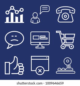 Internet outline vector icon set on navy background