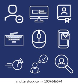 Internet outline vector icon set on navy background