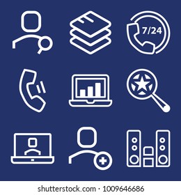 Internet outline vector icon set on navy background