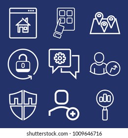 Internet outline vector icon set on navy background