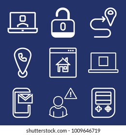 Internet outline vector icon set on navy background