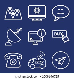 Internet outline vector icon set on navy background