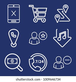 Internet outline vector icon set on navy background
