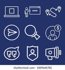 Internet outline vector icon set on navy background
