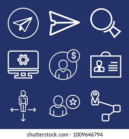 Internet outline vector icon set on navy background