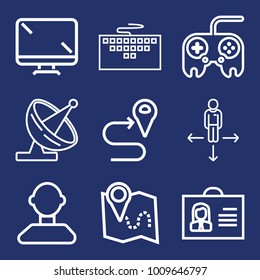 Internet outline vector icon set on navy background