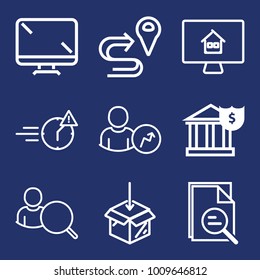 Internet outline vector icon set on navy background