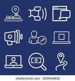 Internet outline vector icon set on navy background
