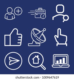Internet outline vector icon set on navy background
