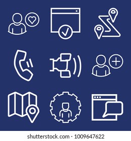 Internet outline vector icon set on navy background