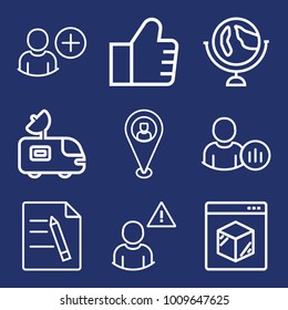 Internet outline vector icon set on navy background