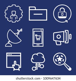 Internet outline vector icon set on navy background