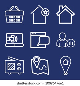 Internet outline vector icon set on navy background