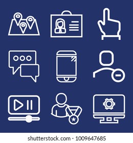 Internet outline vector icon set on navy background