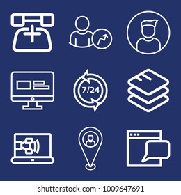 Internet outline vector icon set on navy background