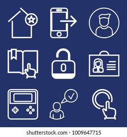 Internet outline vector icon set on navy background