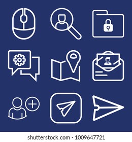 Internet outline vector icon set on navy background