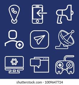 Internet outline vector icon set on navy background