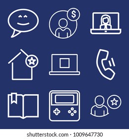 Internet outline vector icon set on navy background