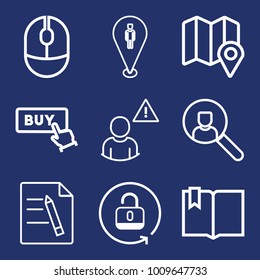 Internet outline vector icon set on navy background